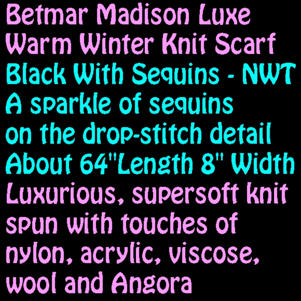Betmar Madison Luxe Warm Winter Knit Scarf Black With Sequins - NWT - Picture 3 of 8